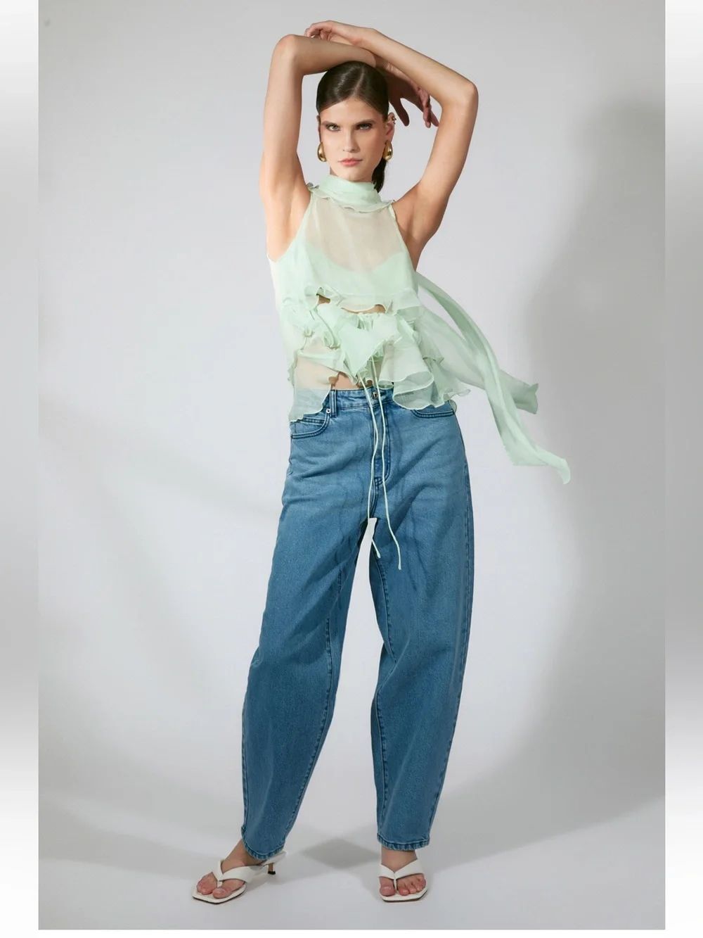 NWT Bardot Cynthia Ruffle Blouse In Peppermint - Picture 1 of 6